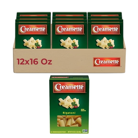 Creamette Rigatoni Pasta, 12-Pack (16 oz Each) – Large Tube Pasta for Hearty Sauces & Baked Dishes