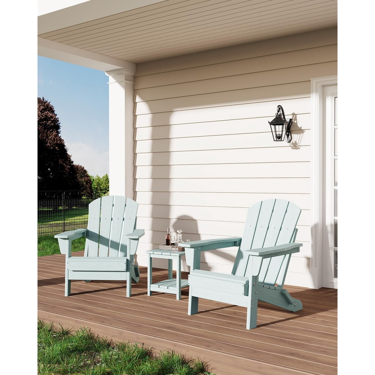 1PC Folding Adirondack Chair, HDPE Outdoor All-Weather Fire Pit Chairs, Outdoor Wooden Lounge Chair, Modern Lounger Adirondack Chairs Ergonomic Extended Backrest for Deck, Patio, Pool, Backyard