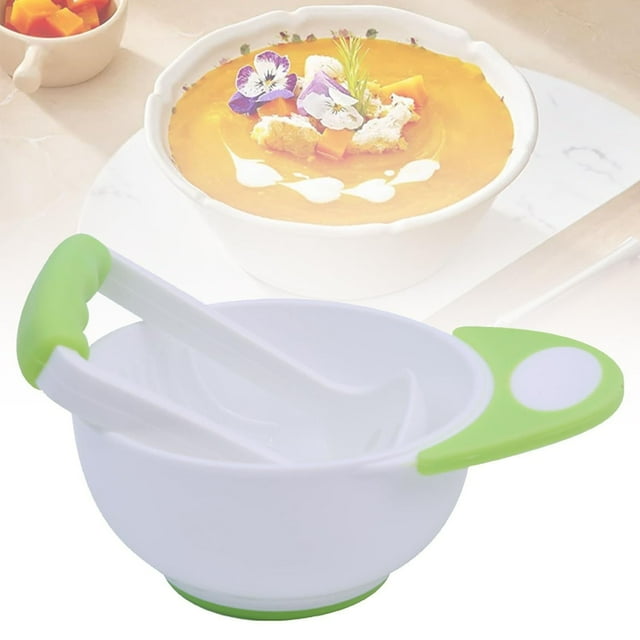 CRCMURE Tableware Baby Food Mash Bowl Baby Food Masher Bowl Set Non Slip Long Bowl Handle Fruit Vegetable Puree Mash Bowl With Grinding Rod Baby Grinding Bowl 2pc