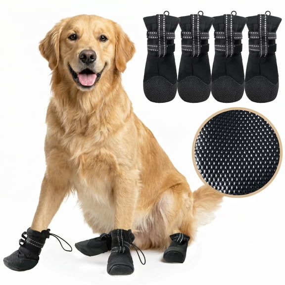 Amztom Waterproof Dog Boots with Reflective Strips, Paw Protector with Adjustable Buckle for Small Medium Large Dogs (Black, XS)