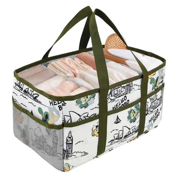 LINFANG Diaper Caddy with Handles and Removable Dividers Portable Diaper Organizer Multifunctional Nappy Caddy for Newborn Essentials