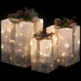 thumbnail image 3 of Northlight Set of 3 Silver Mesh Glittered Gift Boxes Outdoor Decorations, 3 of 6