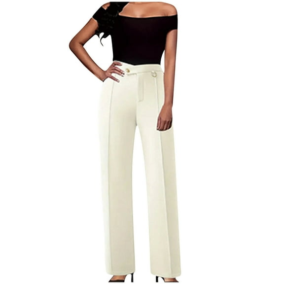ClodeEU Women's High Rise Modern Fit Suit Pant ,Casual Wrinkle Resistant Office Wear Pant Beige,Womens Plus XXL