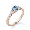 thumbnail image 4 of JeenMata 1.10 carat Round Light Blue Created Aquamarine 7 Stone Vintage Engagement Ring in 18k Rose Gold over Silver, 4 of 6