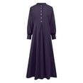 thumbnail image 4 of WTOBBY Women's Long Sleeve Button Down Casual Solid Color Round Neck Maxi Dress Modest Muslim-Friendly Robe Design for Relaxed Outings and Home Wear,Purple 5XL, 4 of 5