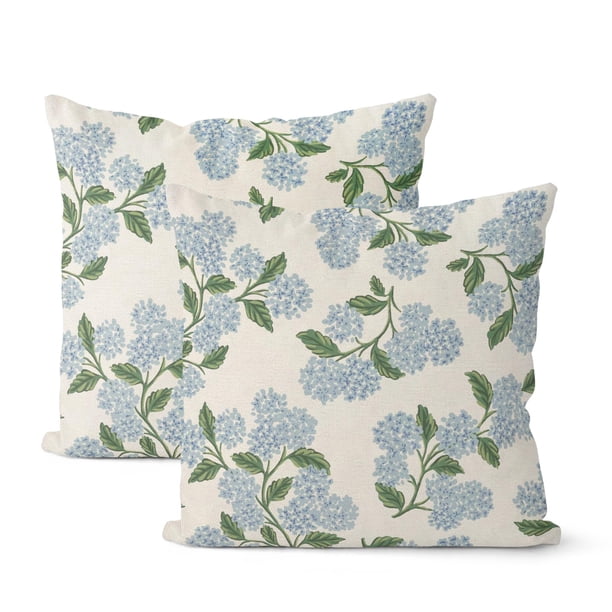 Fundas de almohada Dafena Spring, 45 x 45 cm, 2 unidades, color azul y verde hortensia