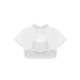 thumbnail image 4 of TSSOE Kids Girls Shiny Sequins Dance Crop Tops Mock Neck Short Sleeve Mesh Patchwork Jazz Hip Hop Dance T-Shirt Silver 10, 4 of 5