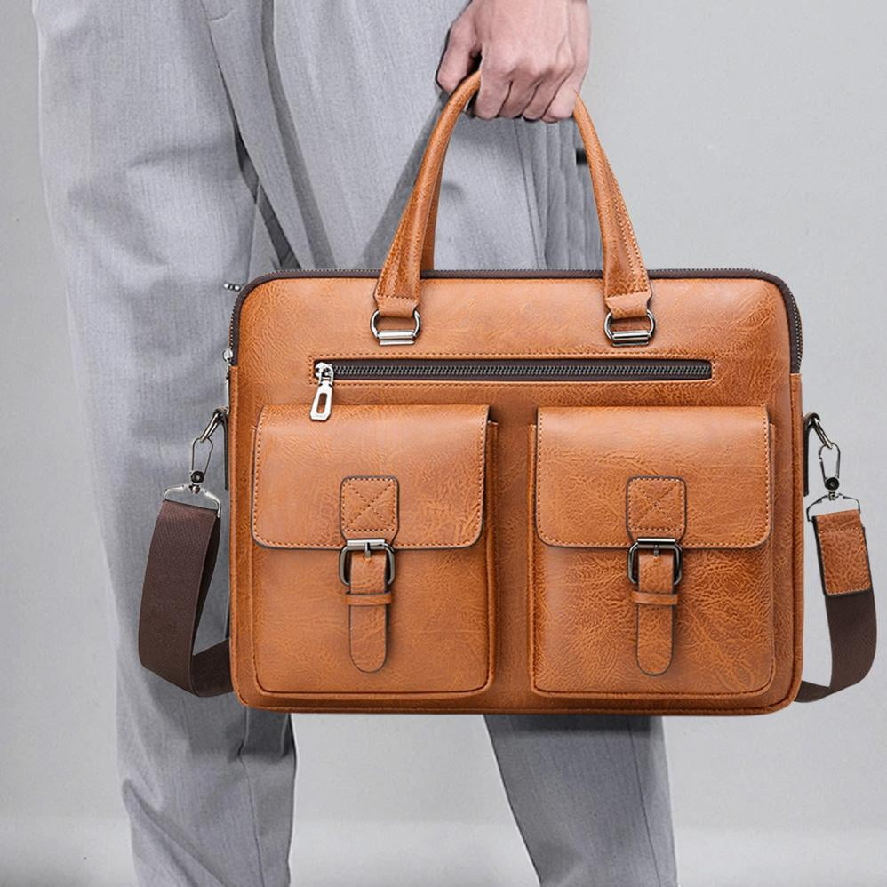 COM1950s Mens Crossbody Bag,Laptop Messenger Bag,Pu Leather Briefcase with Adjustable Strap,Spacious Work Bag for Business Travel and Daily Commute