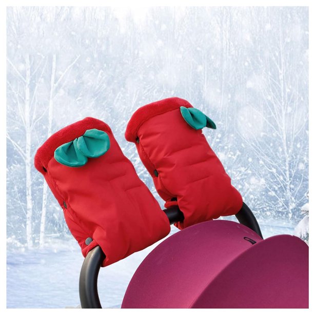 Guantes de mano para cochecito impermeables a prueba de viento forrados en vellón | Ajuste universal para carrito de empuje de cochecito | Mitones cálidos y transpirables para calentar las manos