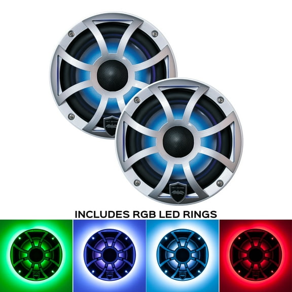 Wet Sounds REVO 6-XSS Silver Open XS Grille 6.5 Inch Marine LED Coaxial Speakers (pair) with RGB LED Speaker Rings