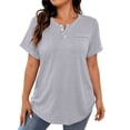 thumbnail image 2 of Uootdi Women's Henley Tops Short Sleeve Button Placket Blouses Casual Daily Style Soft Breathable Relaxed Fit Tees Gift, 2 of 7