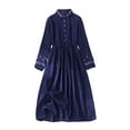 thumbnail image 2 of Elainilye Fashion Dresses for Women 2024 Retro Button Lace Corduroy Long Sleeve Turndown Collar Dress,Blue, 2 of 7