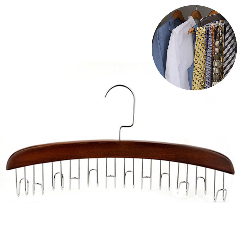 Wooden Tie Rack Hanging Organizer for Mens Closet Accessories, Space