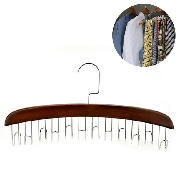 Wooden Tie Rack Hanging Organizer for Mens Closet Accessories, Space