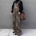 thumbnail image 6 of Women's Jumpsuits Casual Retro Leopard Print Pocket Overalls Loose Fit Wide Leg Rompers,Coffee,XL, 6 of 9