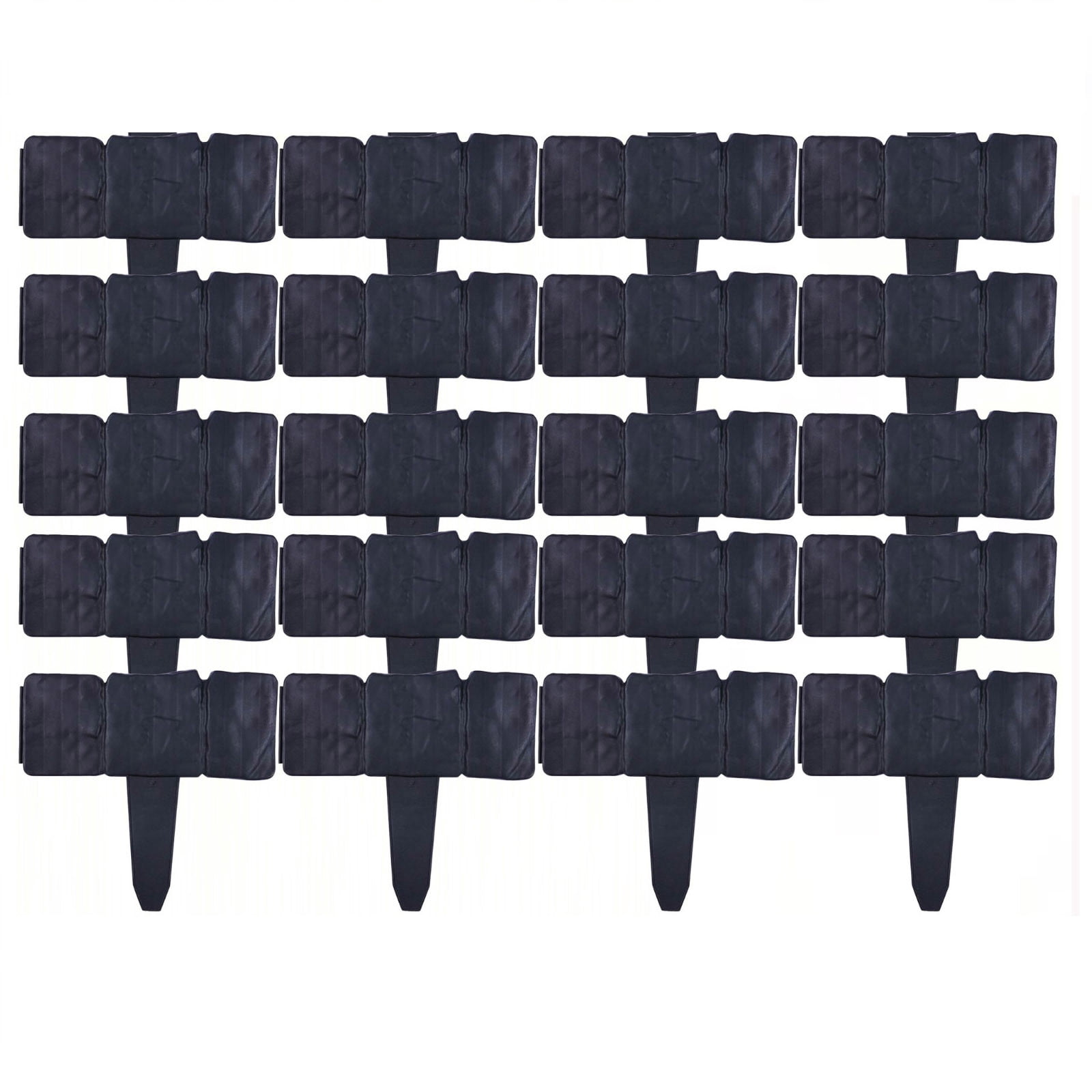 20Pcs Plastic Garden Edging Stone-Look Border- Decorative Flower Bed Fence for Landscaping, Black Interlocking Lawn Stakes, Imitation Stone Border, Black (9.8x9 Inch)