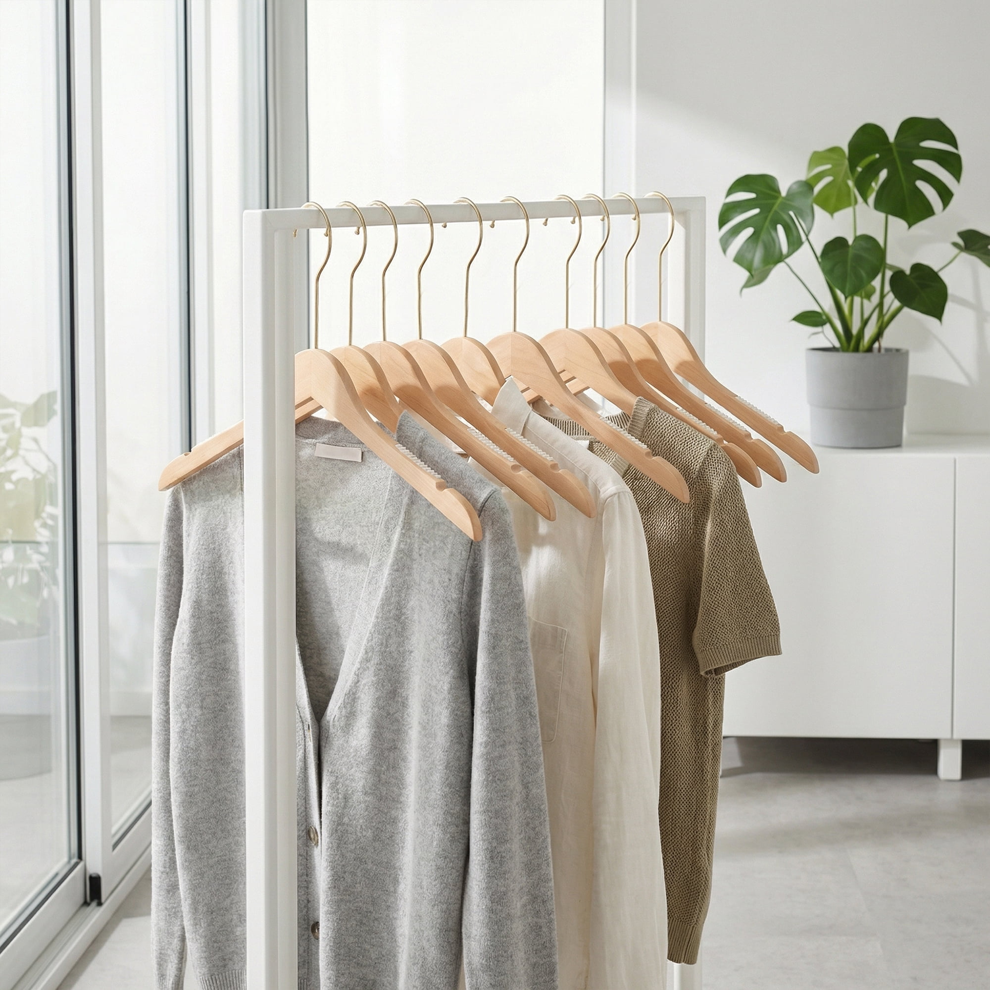 Unique Bargains 2 Pcs Wood Non-Slip Durable Space Saving Clothes Hangers Beige 15"x5.9"