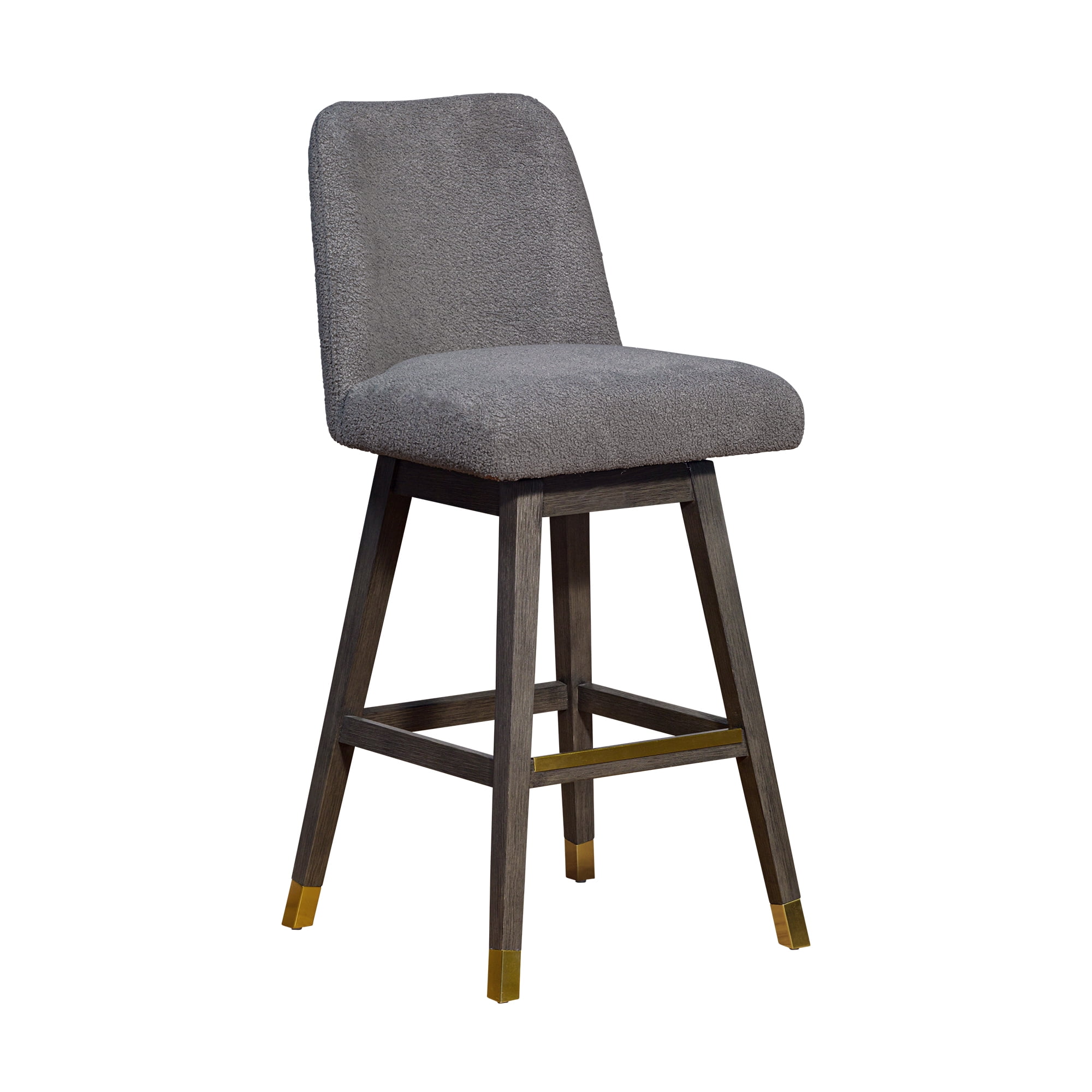 Amelia Swivel Bar Stool in Gray Oak Wood Finish with Gray Boucle Fabric - Set of 4