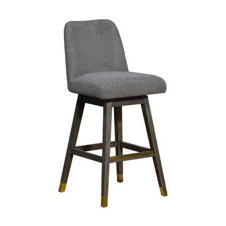 Amalie Swivel Bar or Counter Stool in Grey Oak Wood Finish with Grey Boucle Fabric