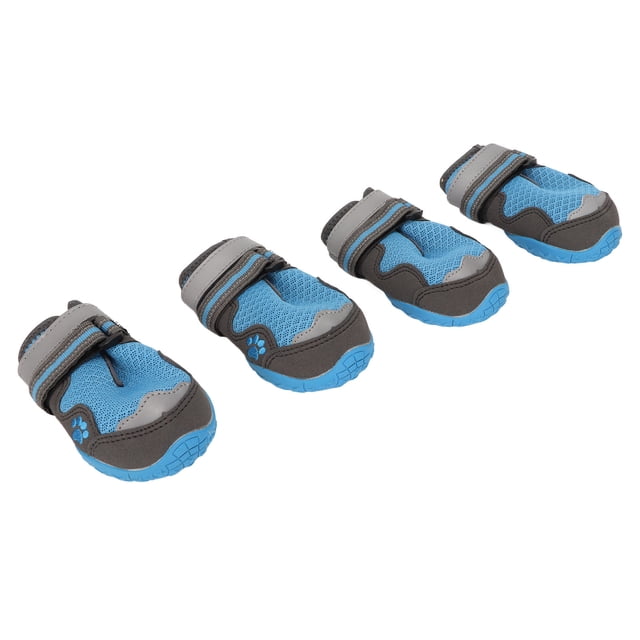 Botas Para Perros, 4 Protectores De Patas De Mascotas Ajustables Azules Resistentes Al Desgaste Con Tiras Reflectantes Para Senderismo Para Perros Para Caminar ANGGREK 4