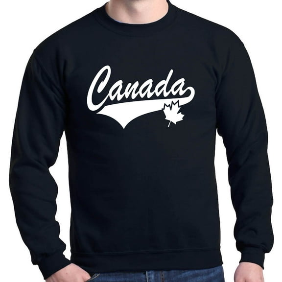 Shop4Ever Men's Canada White with Leaf Proud Canadian Flag Crewneck Sweatshirt Large Black