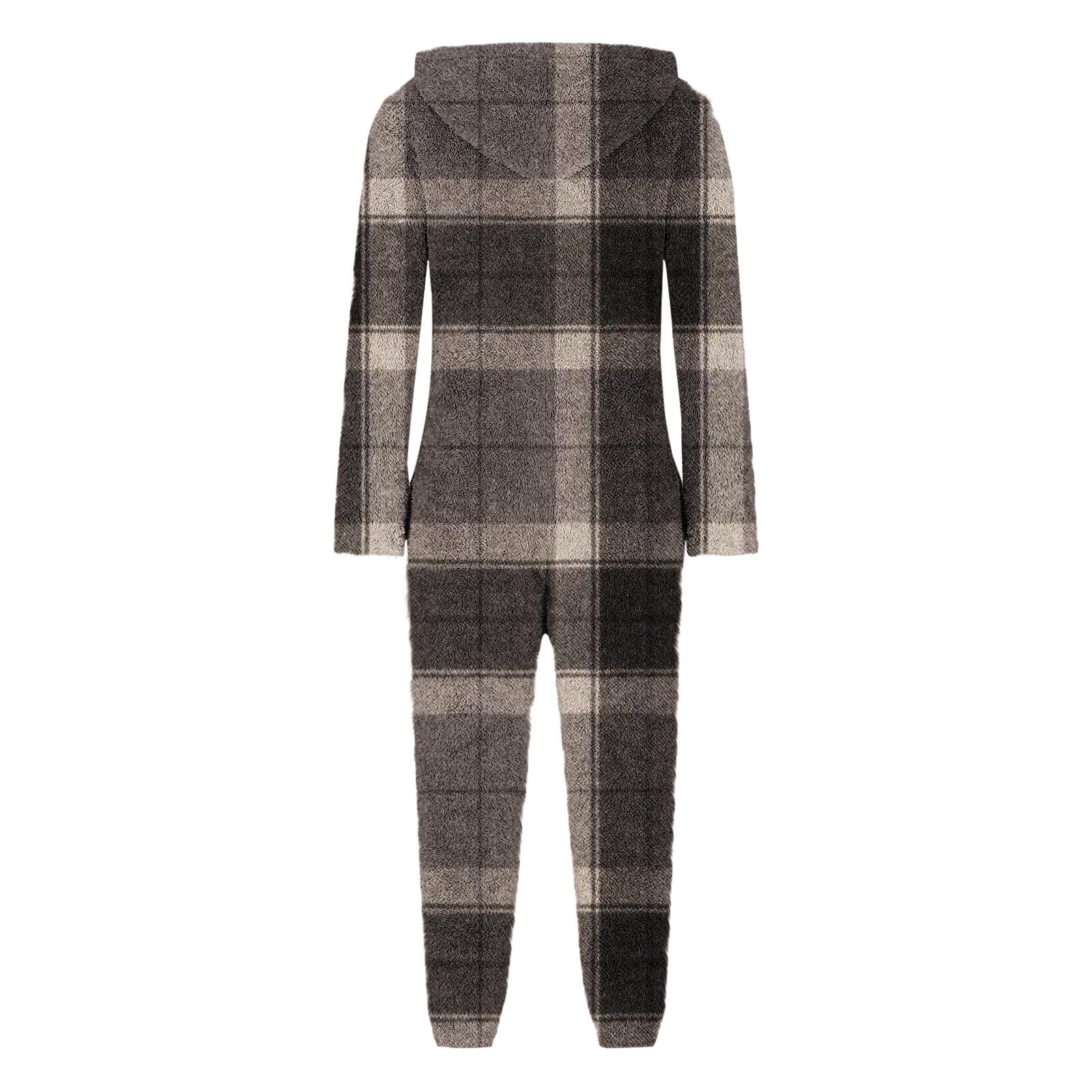 Women's Novelty One-Piece Pajamas New Women Print Long Sleeve Hooded Jumpsuit Pajamas Casual Winter Warm Romper Sleepwear Style B-33 Black L