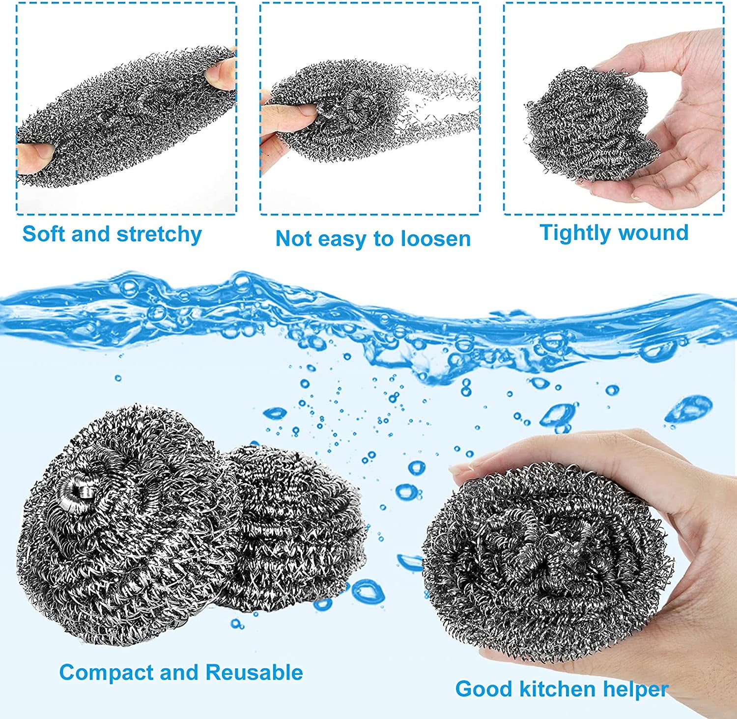 Fancy 1Pc Stainless Steel Sponges Scrubbers Cleaning Ball Utensil Scrubber  Metal Scrubber Scouring Pads Ball for Pot Pan Dish Wash Cleaning for  Removing Rust Dirty Cookware Cleaner with Handle Blue 