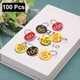 thumbnail image 3 of Etiquetas de clave numeradas Uxcell, 1-100 Etiqueta de identificación de plástico con anillo de metal, etiquetas numeradas para llavero de dormitorio, caja, armarios (Amarillo y Rojo), 3 of 7