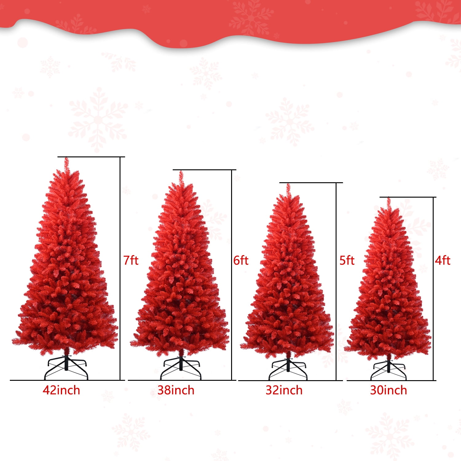 Hommoo 5FT Red PVC Christmas Tree with 804 Tips, Artificial Christmas Trees, Hinged Branches for Easy Setup, Stable Metal Stand, Bold Holiday Decoration
