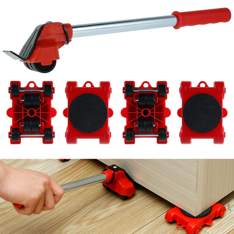 5 Pcs Set Easy Heavy Furniture Goods Lifter Mover Tool Set With 1 Rod 4 Roll