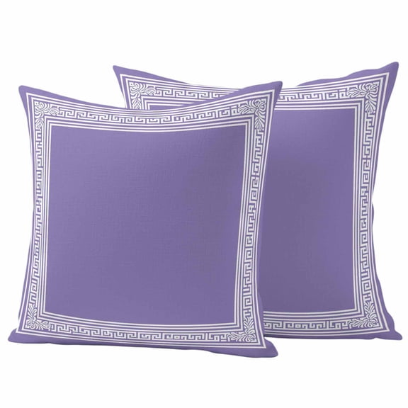 Purple Greek Key Outdoor Waterproof Pillow Covers, Geometric Greece Ancient Farmhouse Geo Decorative Square Throw Pillowcase Sofa Cushion Sham for Patio/Couch/Chair, 24"x24" 2 Pack
