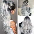 thumbnail image 4 of Full Head Cover Ladies Gray Gradient High Temperature Silk Hair Set Long Big Wave Curly Hair In The Middle Part Dyeing, 4 of 6