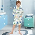 thumbnail image 5 of FORMRS Niños Bathrobe Unisex Hooded Robe Soft Plush Pajamas Sleepwear, Size 2-3T, Blue Simple Shapes, 5 of 7