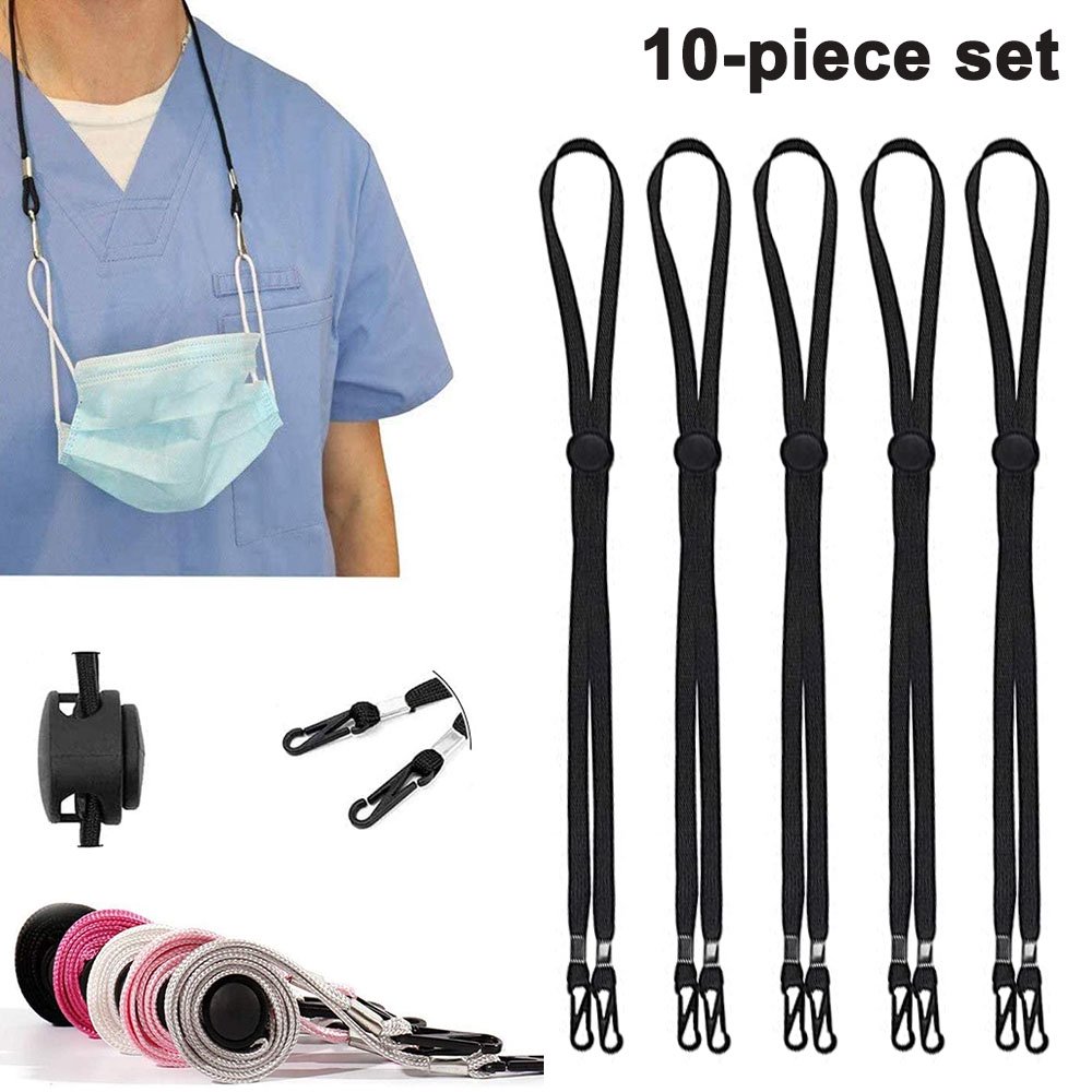 10Pack Face Mask Lanyard, Adjustable Length Extender Strap Loops with