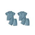 thumbnail image 2 of BemeyourBBs Toddler Baby Boy Summer Clothes Newborn Infant Boys Baptism Outfit Cotton Gauze Solid Color Short Sleeve Button Down Shirt Tops And Shorts Set Pocket, 2 of 9