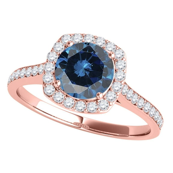 Mauli Jewels Engagement Rings for Women 1.33 Carat Halo Unique Design Blue Diamond Engagement Wedding Ring 4-prong 14k Solid Rose Gold