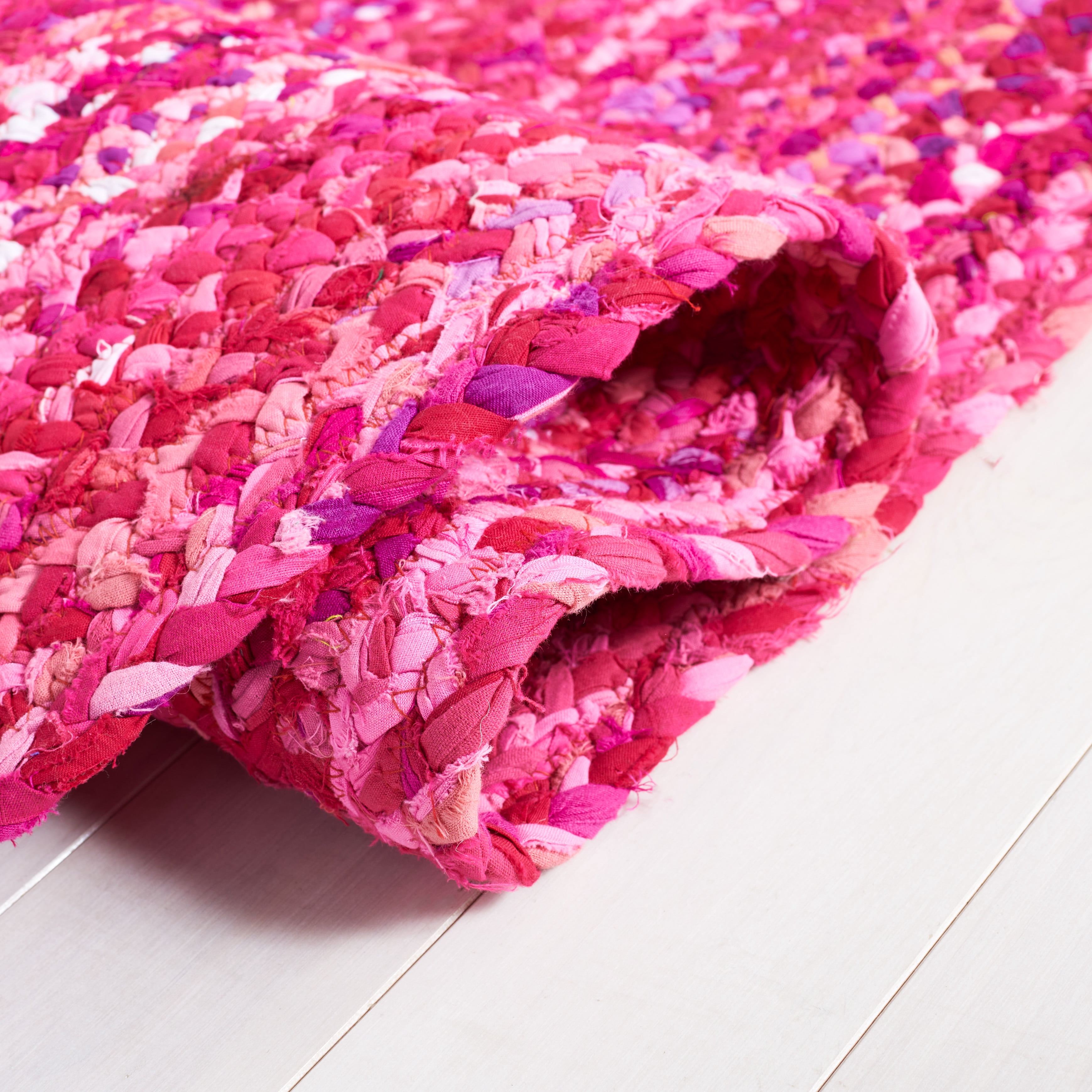 SAFAVIEH Braided Calvin Transitional Cotton Reversible Area Rug, Pink/Fuchsia, 3' x 3' Round