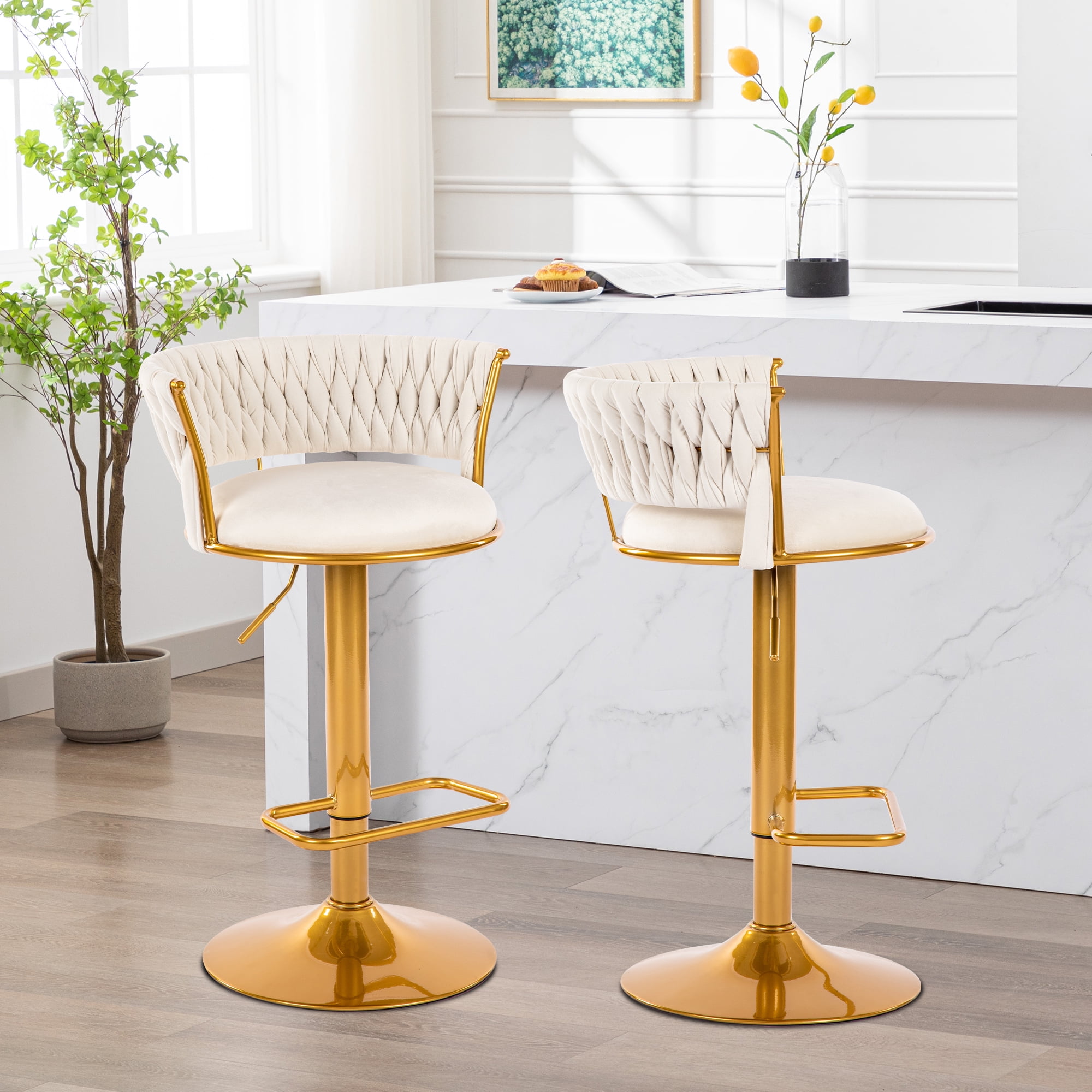BOSMILLER bar stools Set of 2, Height Adjustable ,Fabric around woven