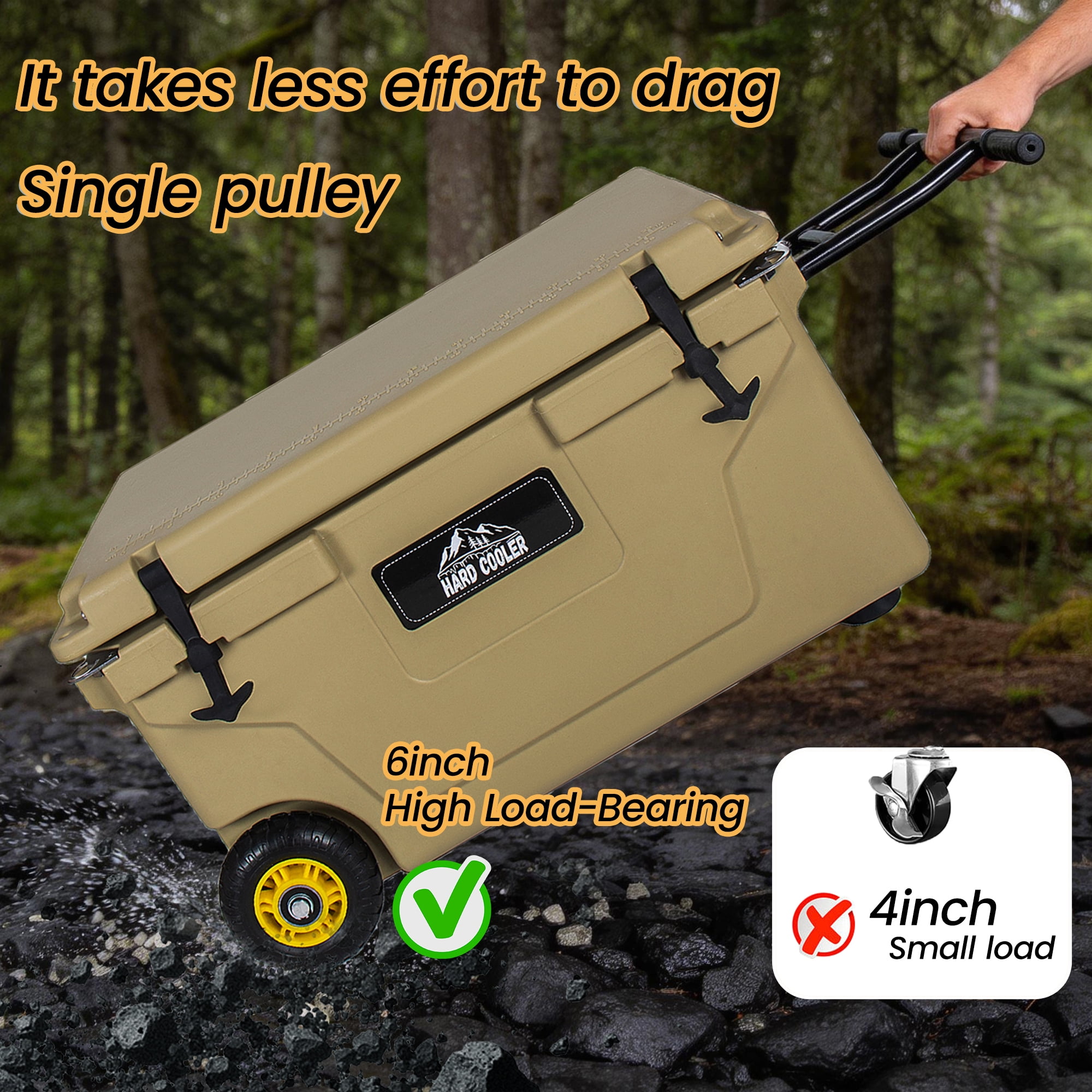 65 Quart Cooler, Ultra-Tough Hard Shell Ice Chest, Heavy Duty Insulated Portable Cooler with 6-Day Ice Retention for Camping, Job Site, Tailgating, Beach & Fishing