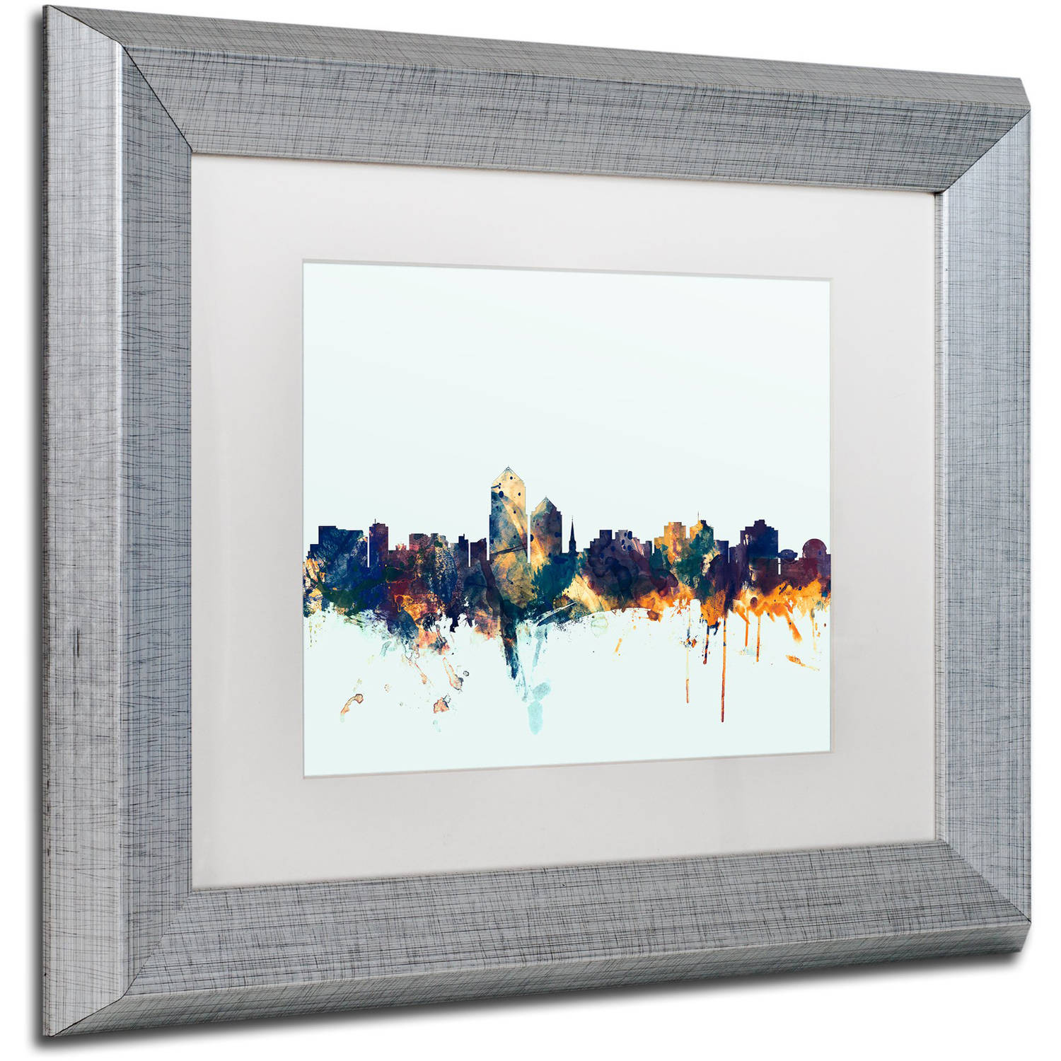 Trademark Fine Art "Albuquerque NM Skyline Blue" Canvas Art by Michael Tompsett, White Matte, Silver Frame