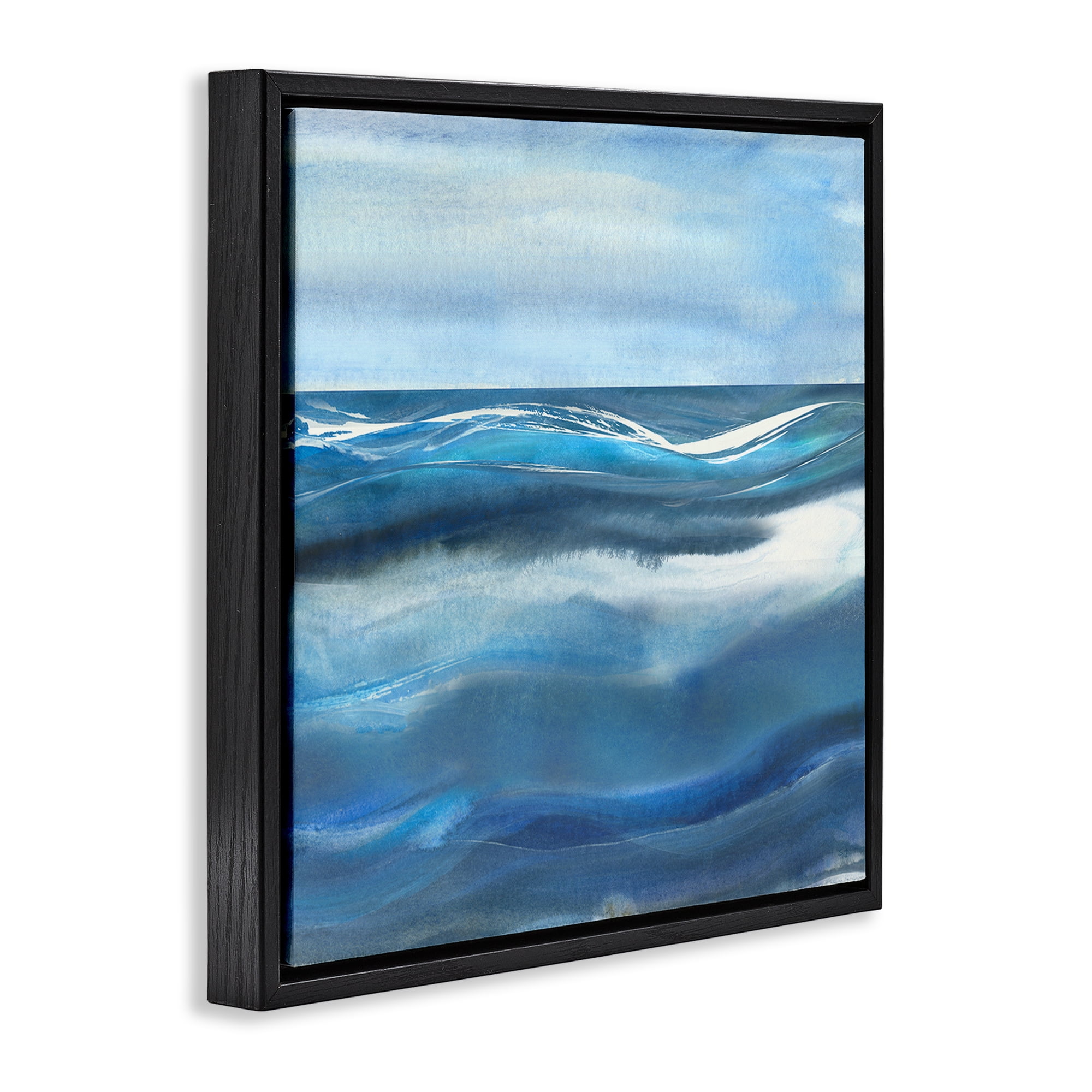 Stupell Industries Calm Expanse of Ocean Waves Black Framed Floater Canvas Wall Art, design by Susan Jill