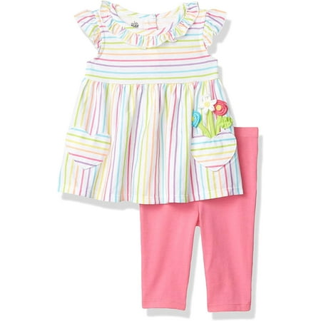 Kids Headquarters Girls 12-24 Months Stripe Tunic Legging Set (Multi 18 Months)