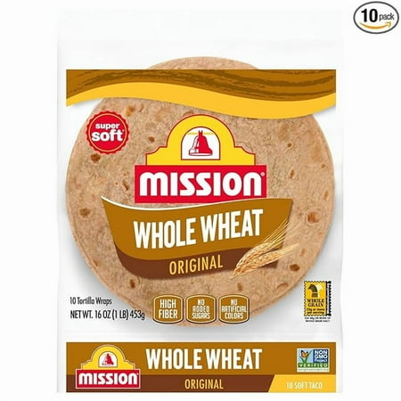 Mission Soft Taco Whole Wheat Tortillas, Medium Size, 10 Count, Whole Grain