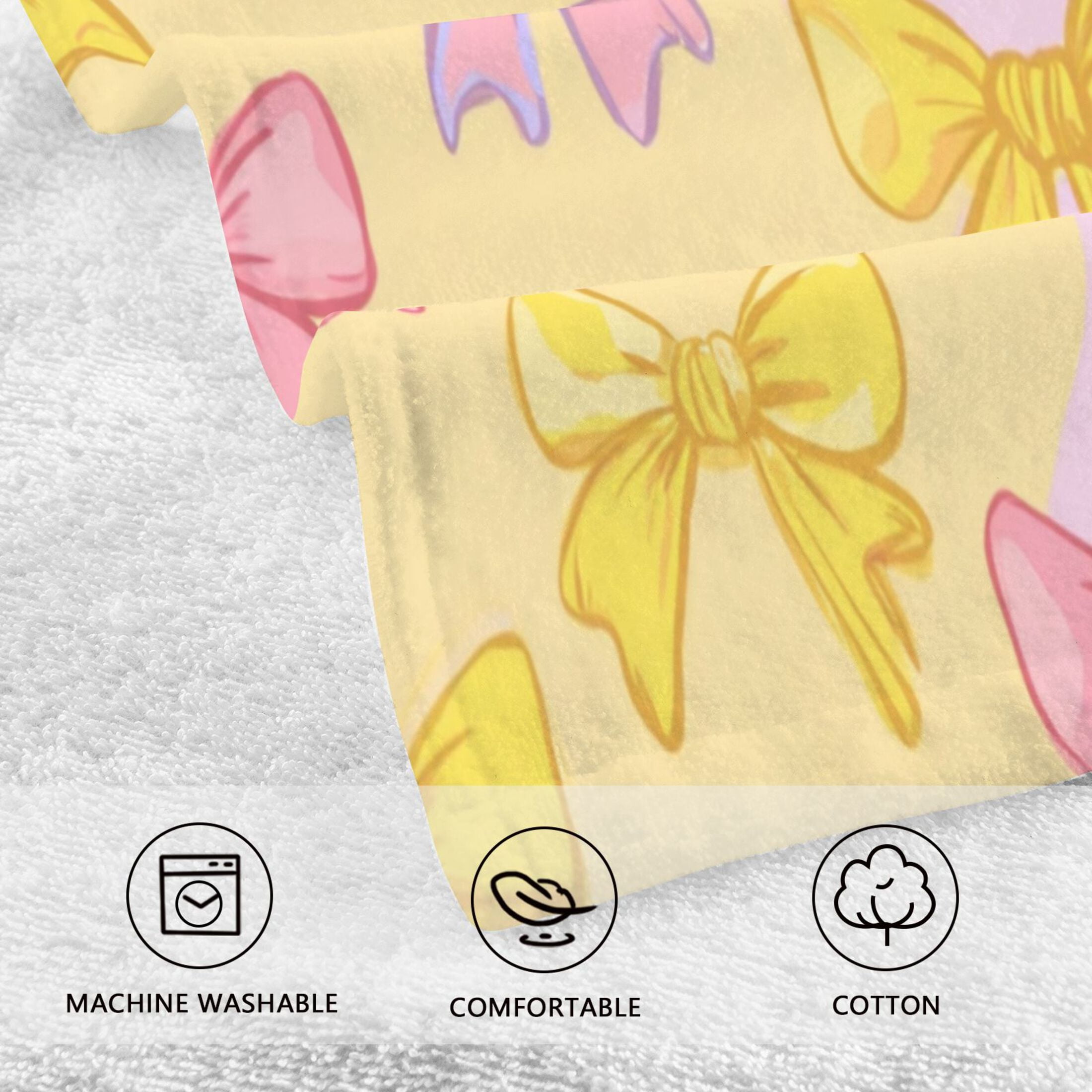 2 Pcs Hand Towels Sets Yellow and Pink Bows Cotton Towel Set Absorbent Face Towel for Bathroom Kitchen Shower Hotel Decor