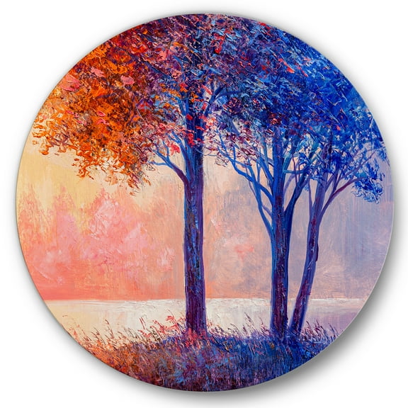 Designart 'Colorful Autumn Forest Trees Along Beautiful River' Lake House Circle Metal Wall Art 36x36 - Disc of 36