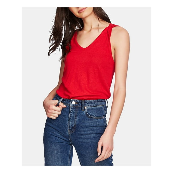 1.STATE Women's Knit Twist Strap V Neck Top -Red Size M