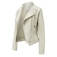 thumbnail image 2 of Women's Leather Jacket Lightweight Cropped Motorcycle Style Coat Casual Outerwear, 2 of 2