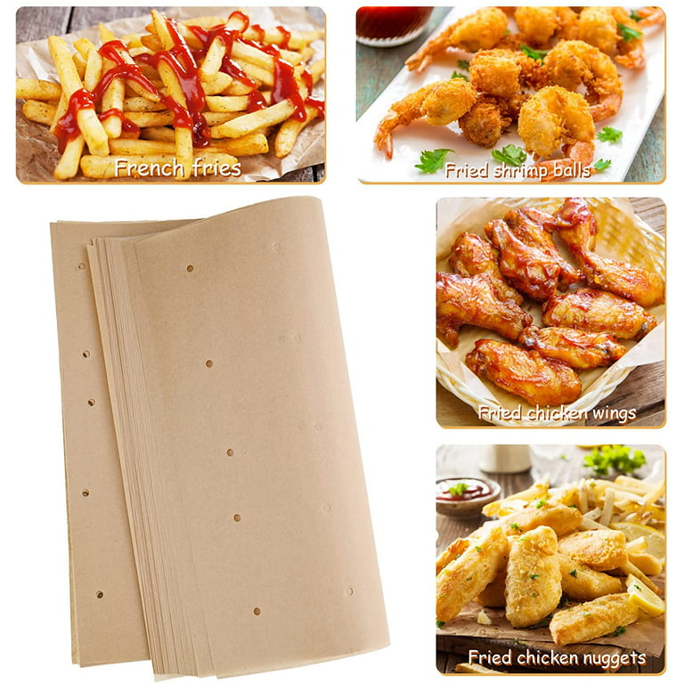 100 Perforated Air Fryer Liners 26cm, Square Disposable Parchment Baking  Paper