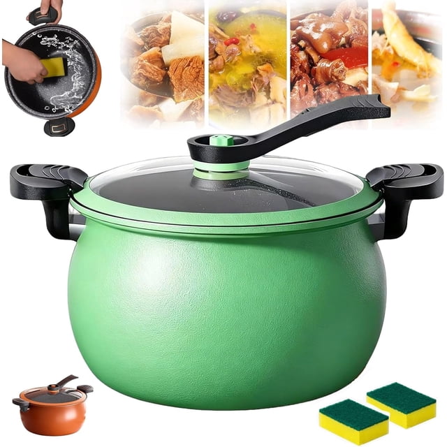 Autocuiseur Antiadhésif Multifonction de Grande Capacité, Autocuiseur Micro de 8 Qt avec Couvercle en Verre Transparent Visible, Poignée Anti-Brûlure, Marmite à Cuisson Rapide pour Toutes les Cuisinières (A)