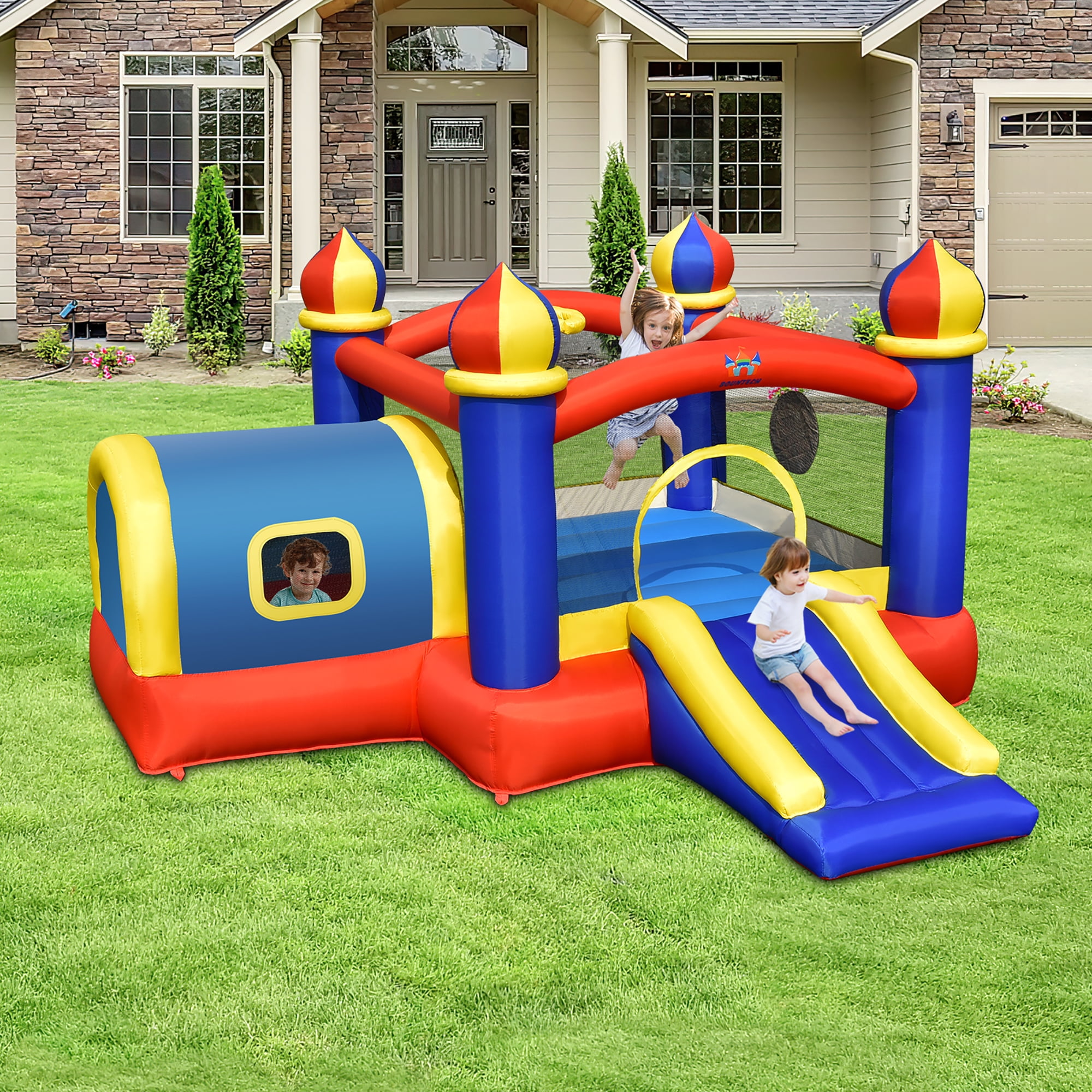 Costway Inflatable Castle Kids Bounce House w/ Slide Jumping Playhouse & 480W Blower